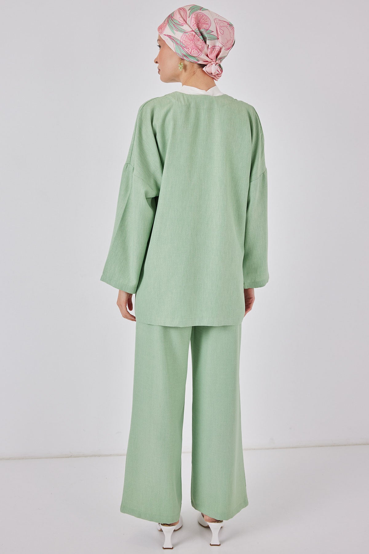 Kadın Keten Kimono İkili Takım 6727 - E.Yeşil