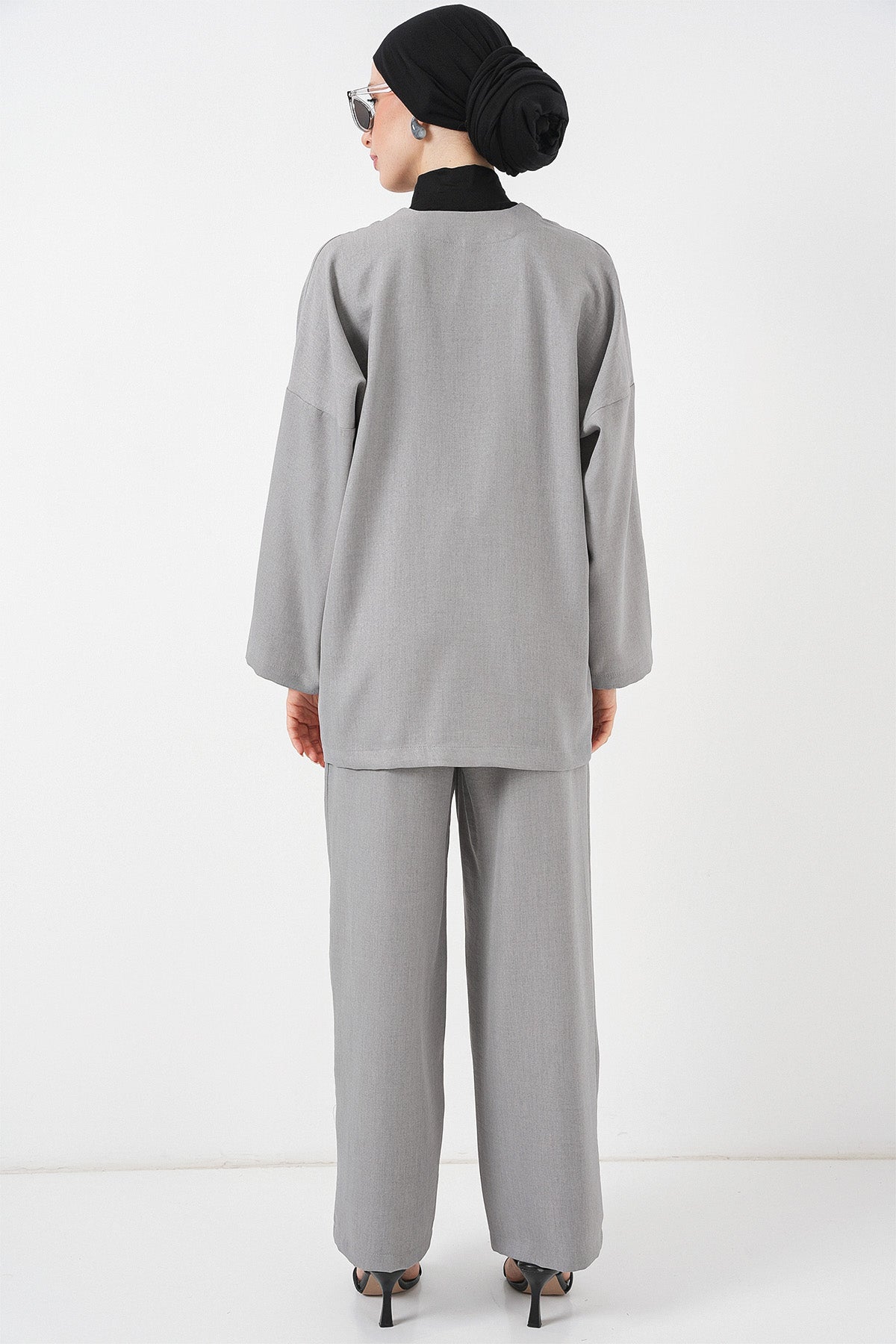 Kadın Keten Kimono İkili Takım 6727 - Gri