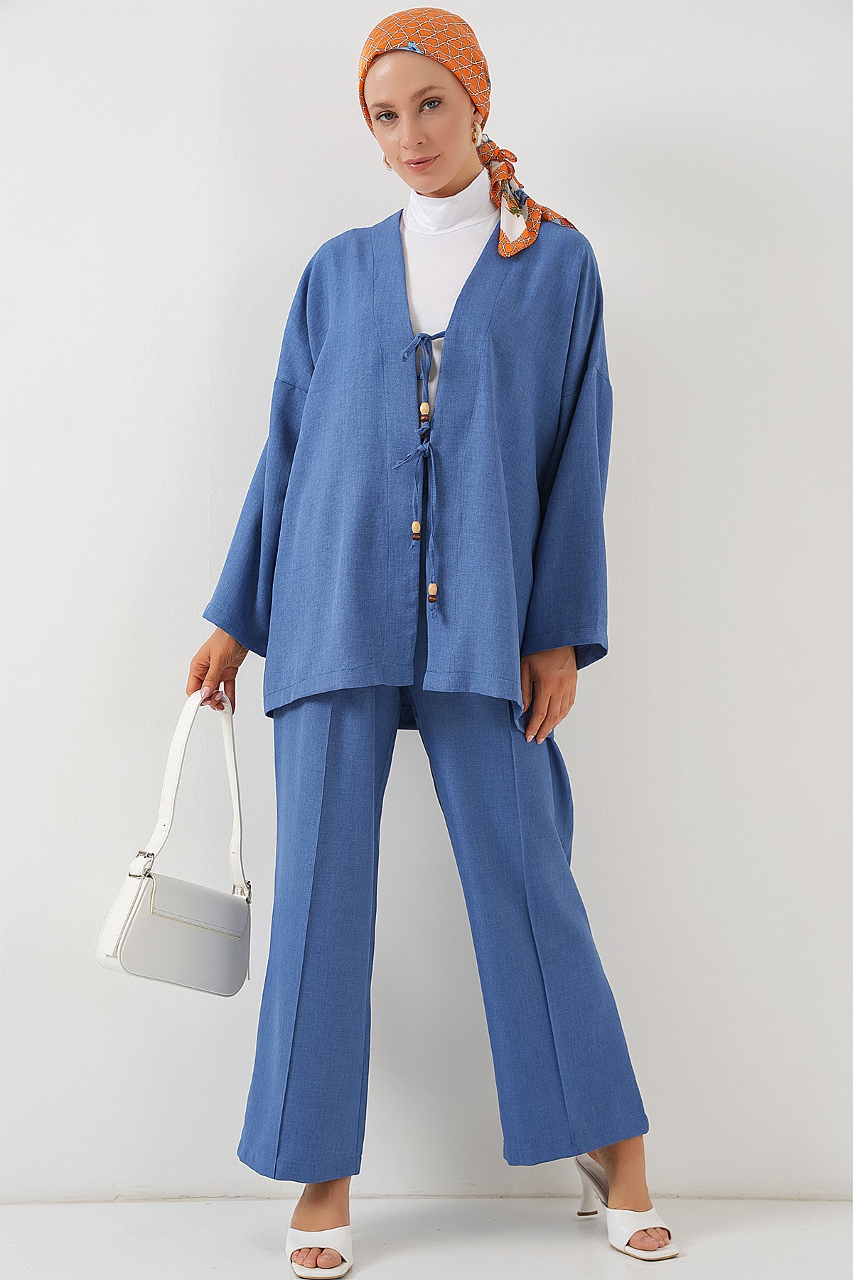 Kadın Keten Kimono İkili Takım 6727 - İndigo