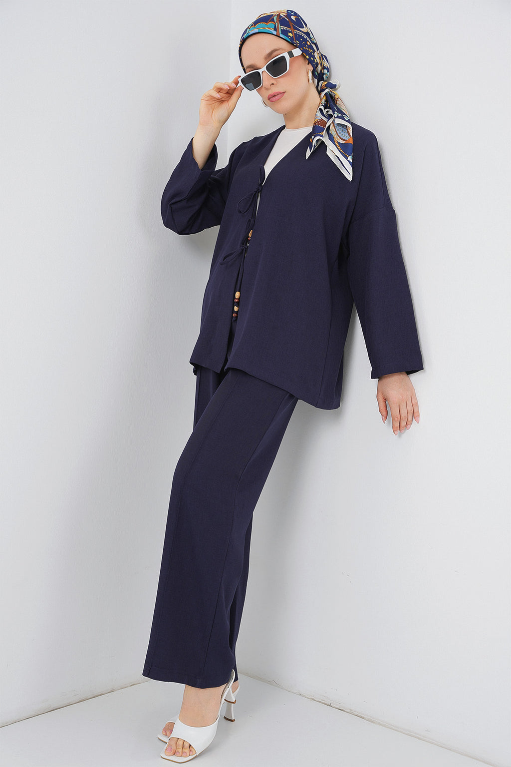 Kadın Keten Kimono İkili Takım 6727 - Lacivert