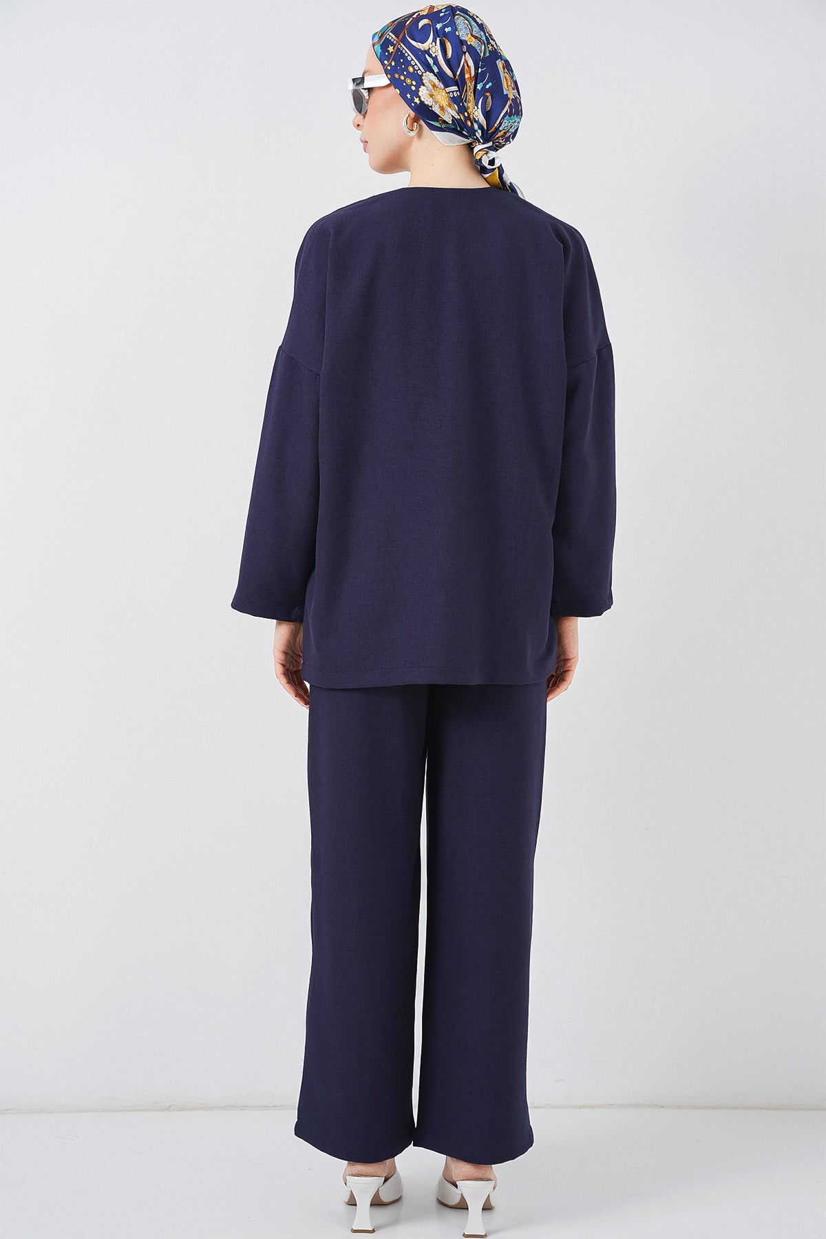 Kadın Keten Kimono İkili Takım 6727 - Lacivert