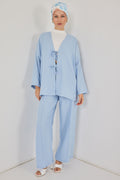 Kadın Keten Kimono İkili Takım 6727 - Mavi