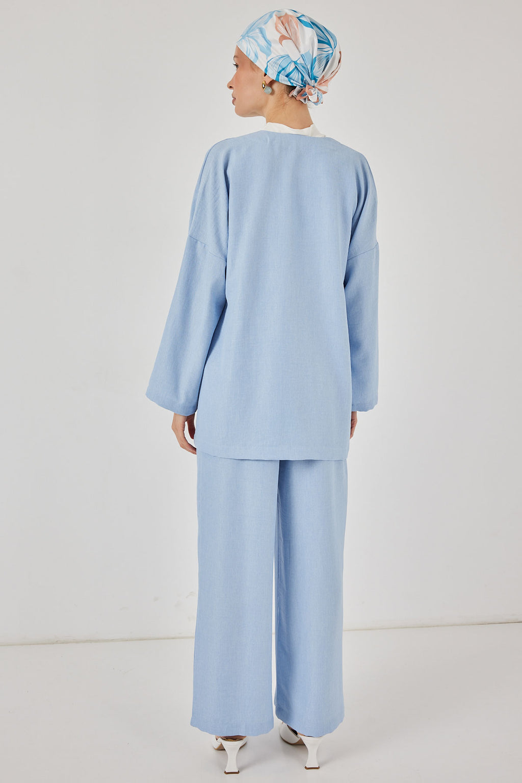 Kadın Keten Kimono İkili Takım 6727 - Mavi