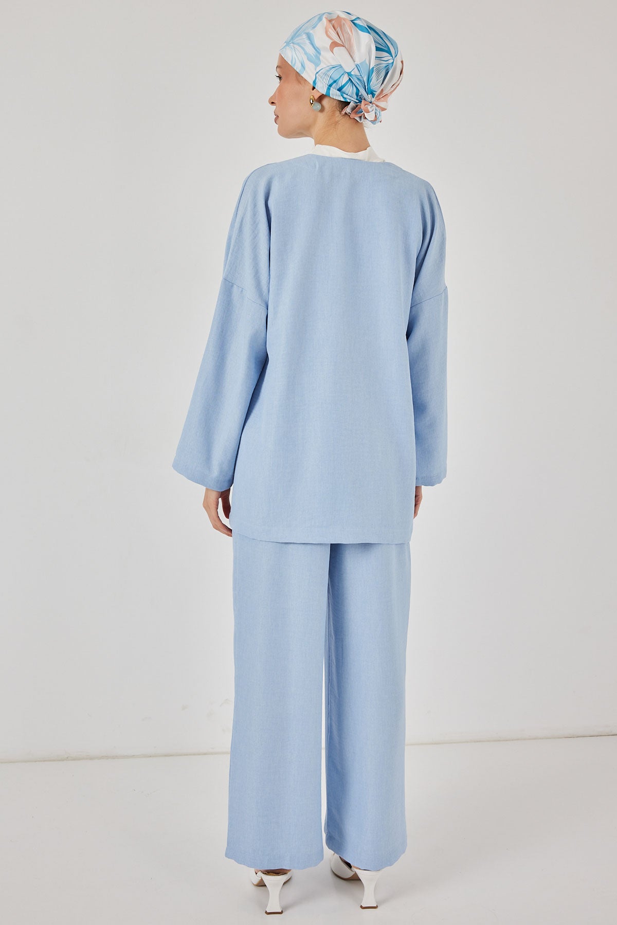 Kadın Keten Kimono İkili Takım 6727 - Mavi