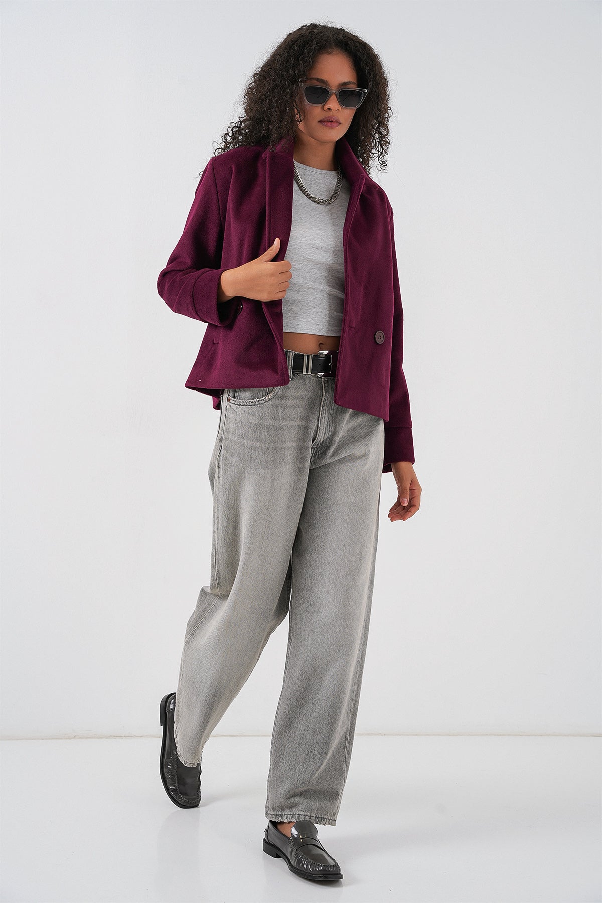 Kadın Kısa Kaşe Ceket 0725 - Bordo