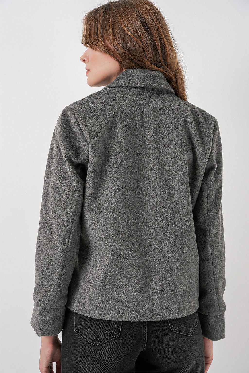 Kadın Kısa Kaşe Ceket 0725 - Gri