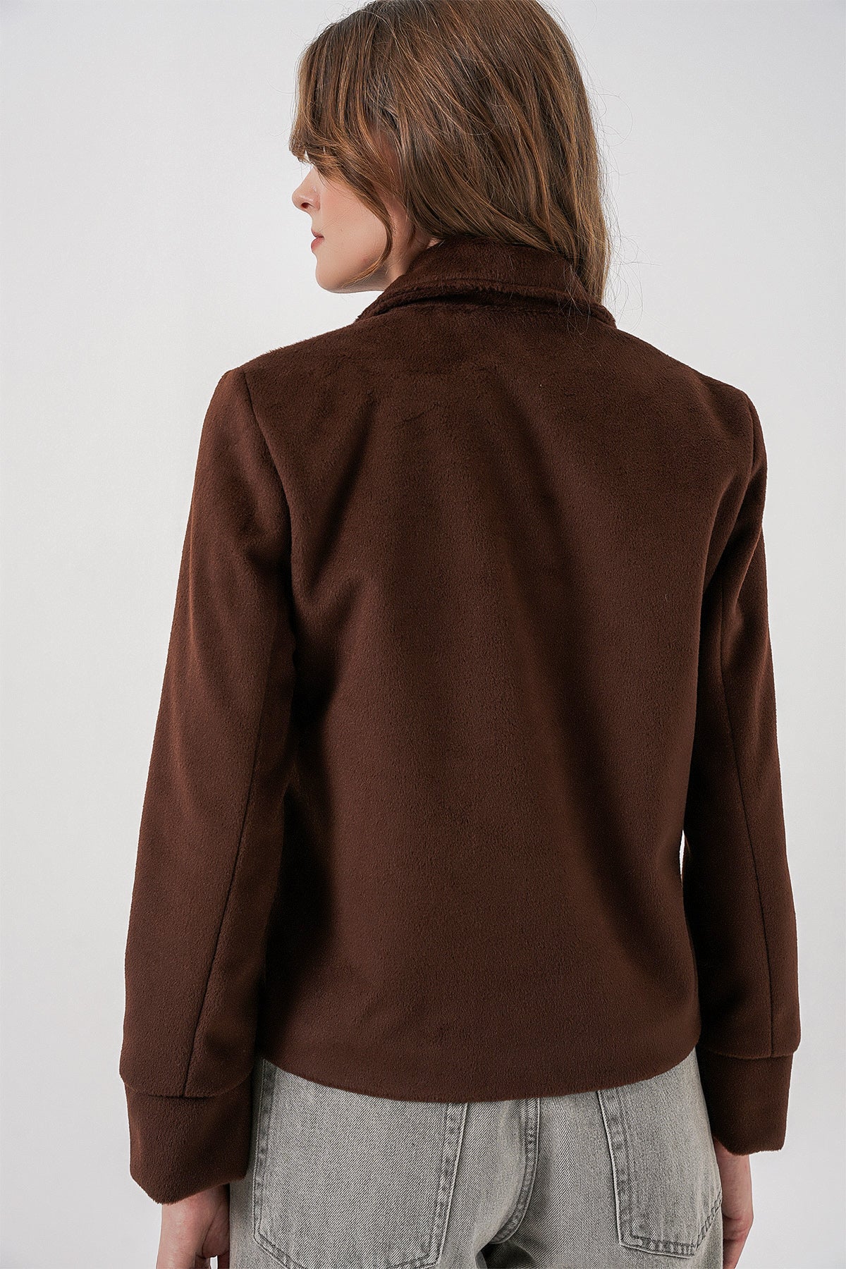 Kadın Kısa Kaşe Ceket 0725 - Kahverengi