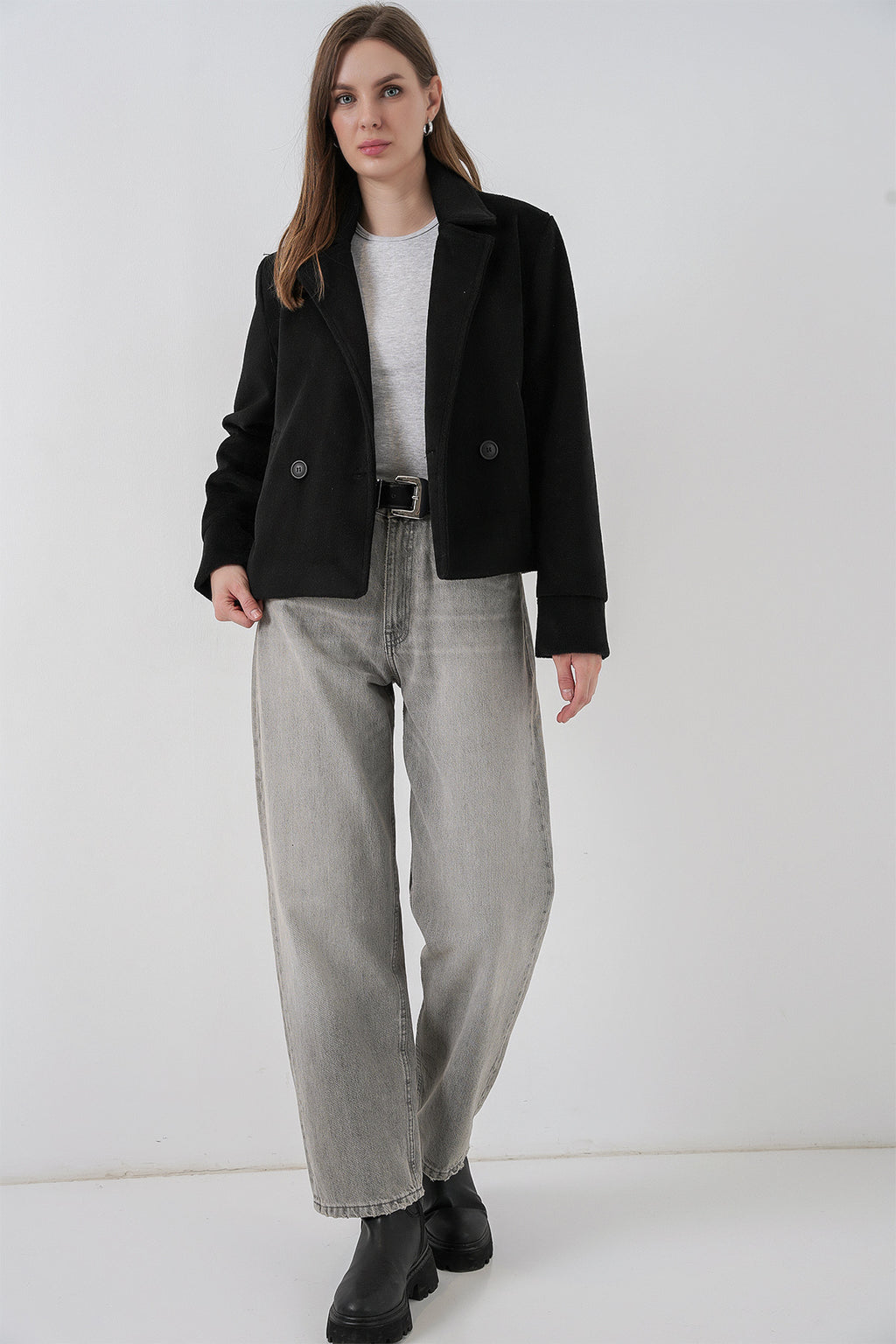 Kadın Kısa Kaşe Ceket 0725 - Siyah