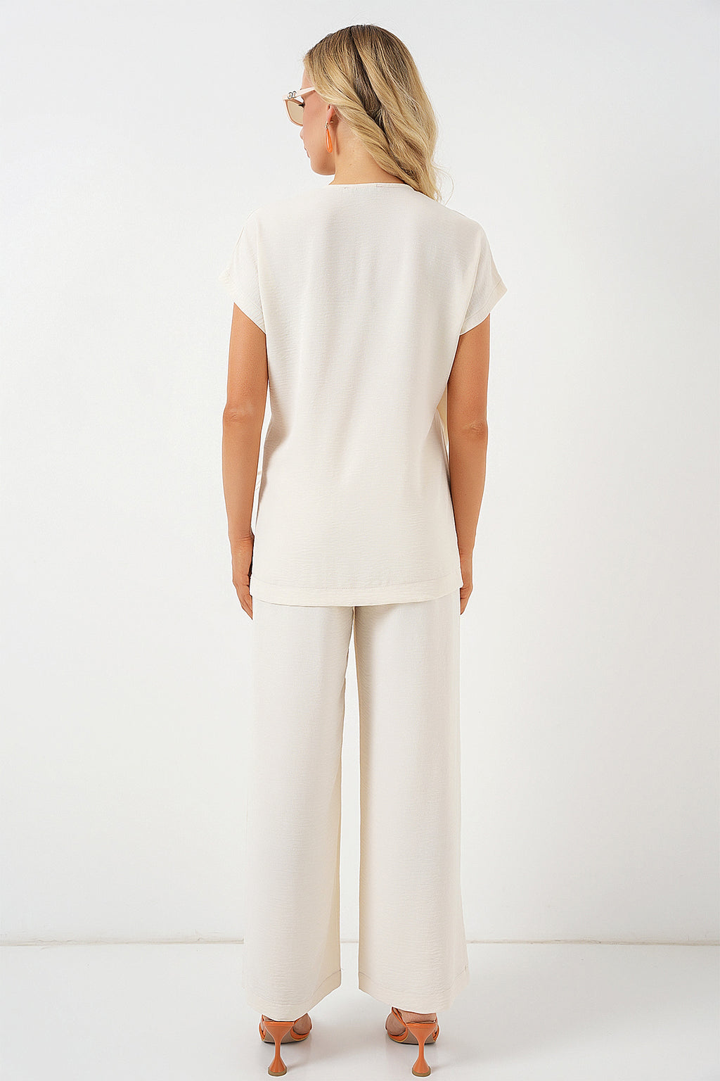 Kadın Kısa Kol Bağcıklı Ayrobin İkili Takım 6741 - Krem