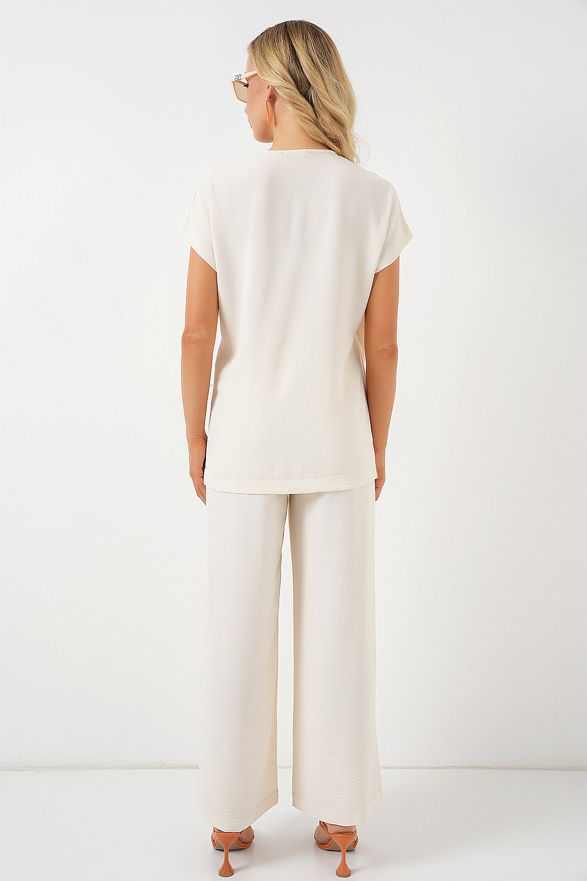 Kadın Kısa Kol Bağcıklı Ayrobin İkili Takım 6741 - Krem