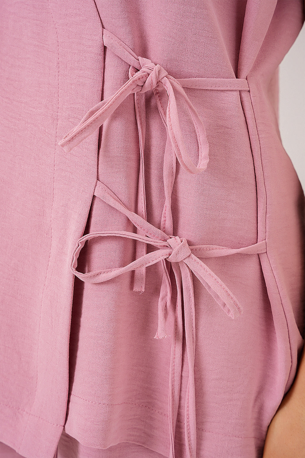 Kadın Kısa Kol Bağcıklı Ayrobin İkili Takım 6741 - Pudra