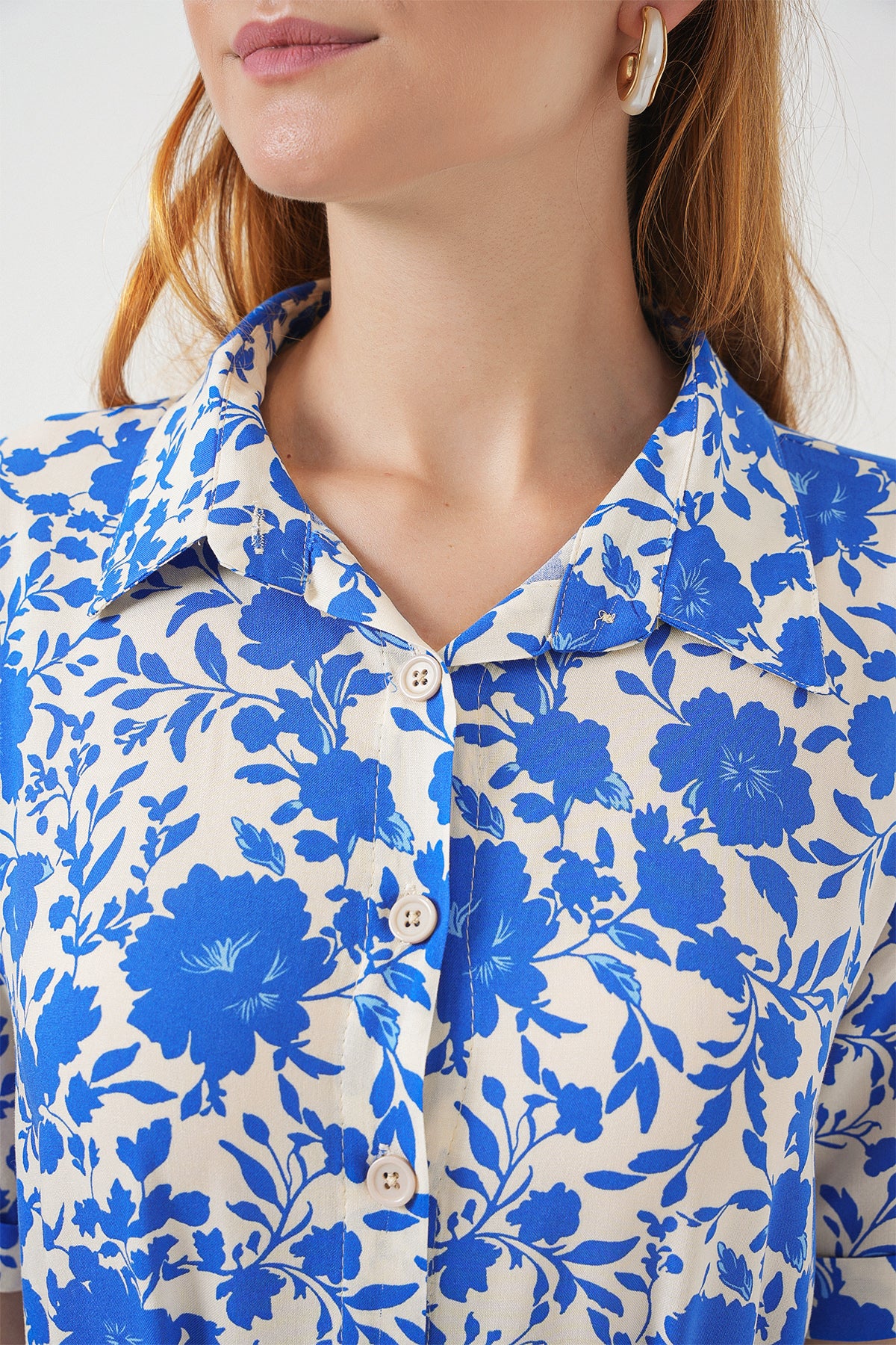 Kadın Kısa Kol Desenli Elbise 2560 - Saks