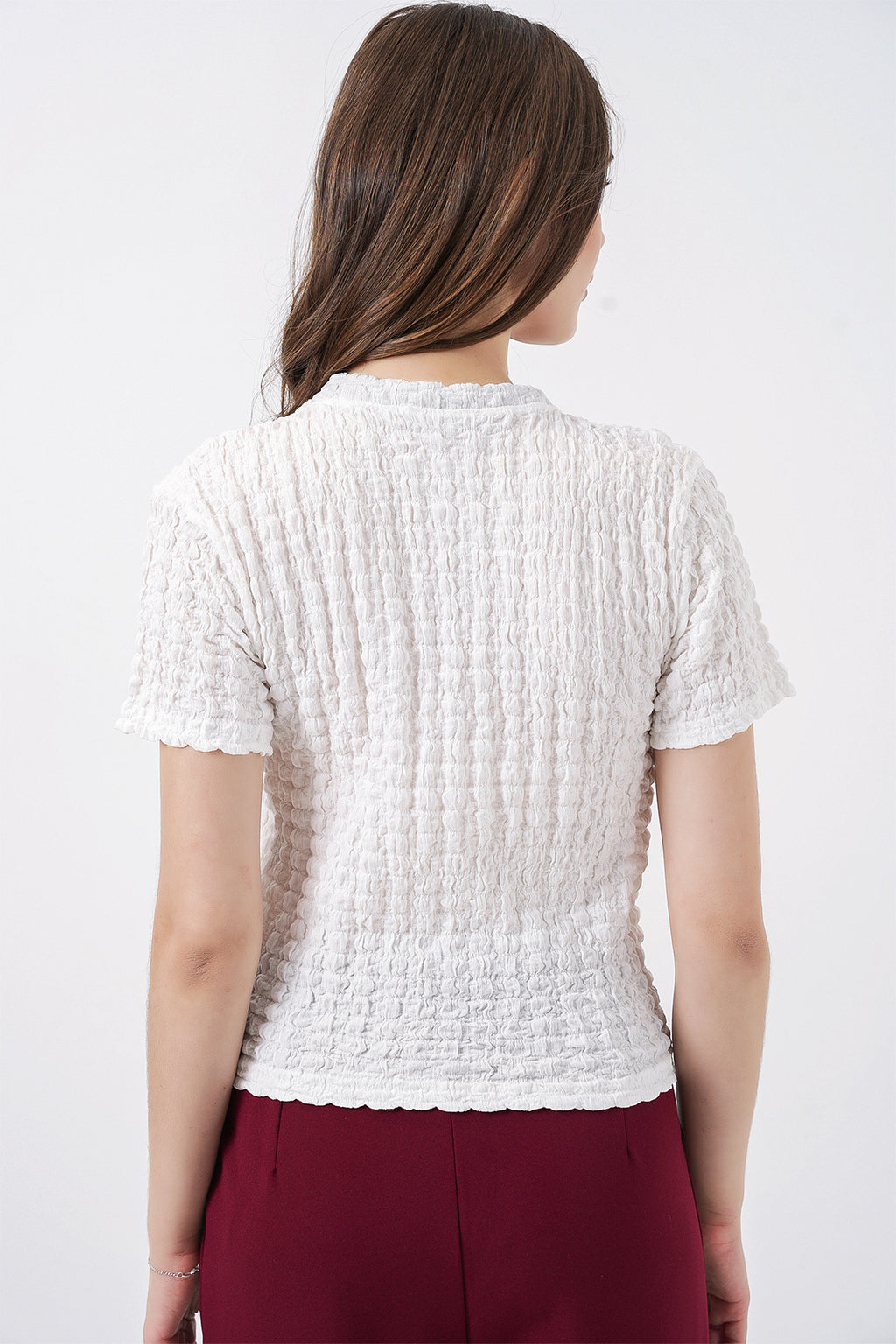 Kadın Kısa Kol Fularlı Örme Bluz 981 - Beyaz