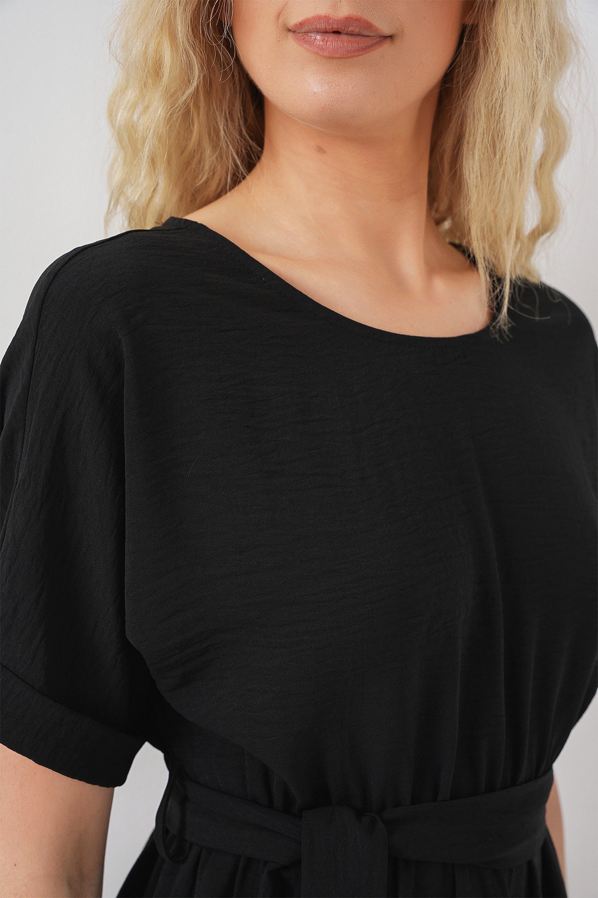 Kadın Kısa Kol Mini Ayrobin Elbise 2572 - Siyah