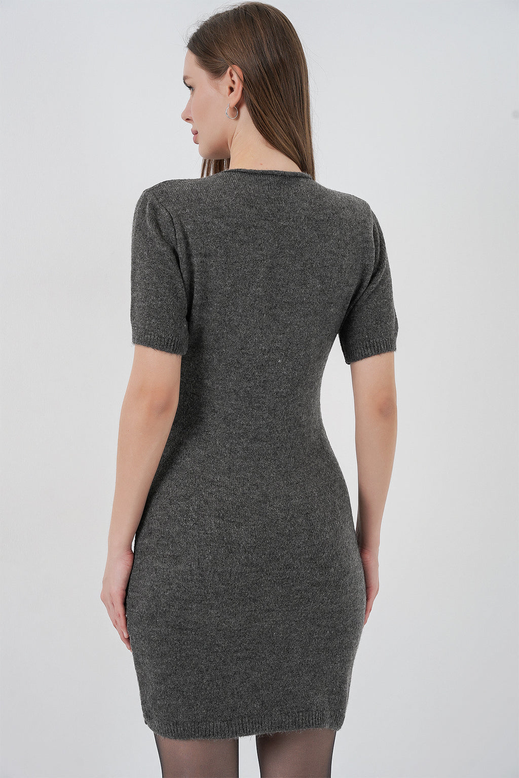 Kadın Kısa Kol Triko Elbise 15950 - Antrasit