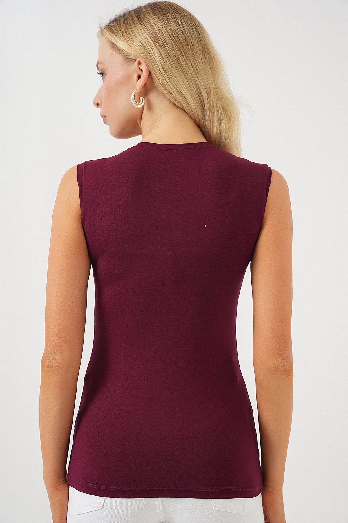 Kadın Kolsuz Body 4347 - Bordo