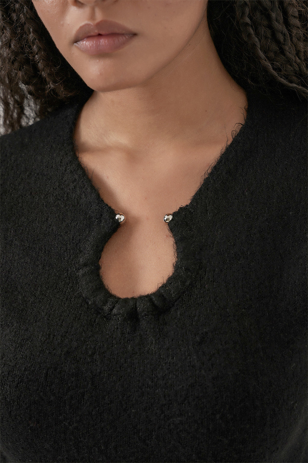 Kadın Kolye Detaylı Triko Elbise 15989 - Siyah