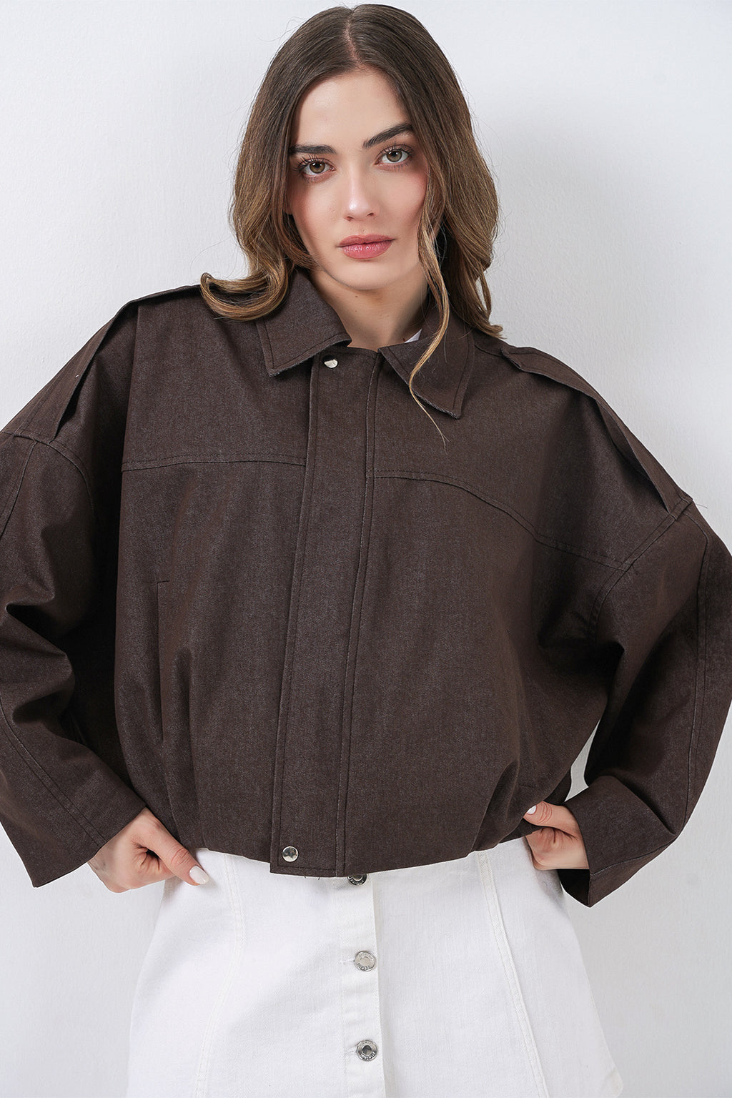 Kadın Kot Bomber Ceket 0737 - Kahverengi