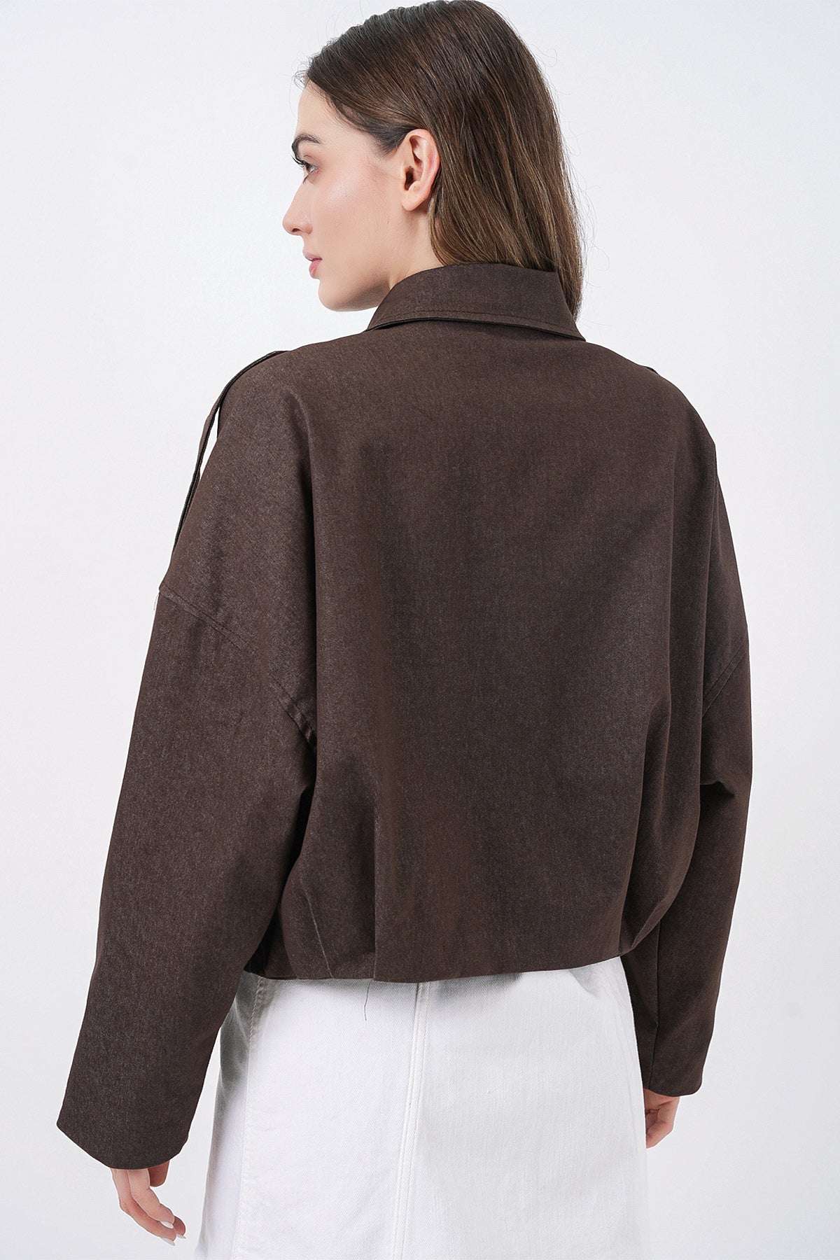 Kadın Kot Bomber Ceket 0737 - Kahverengi