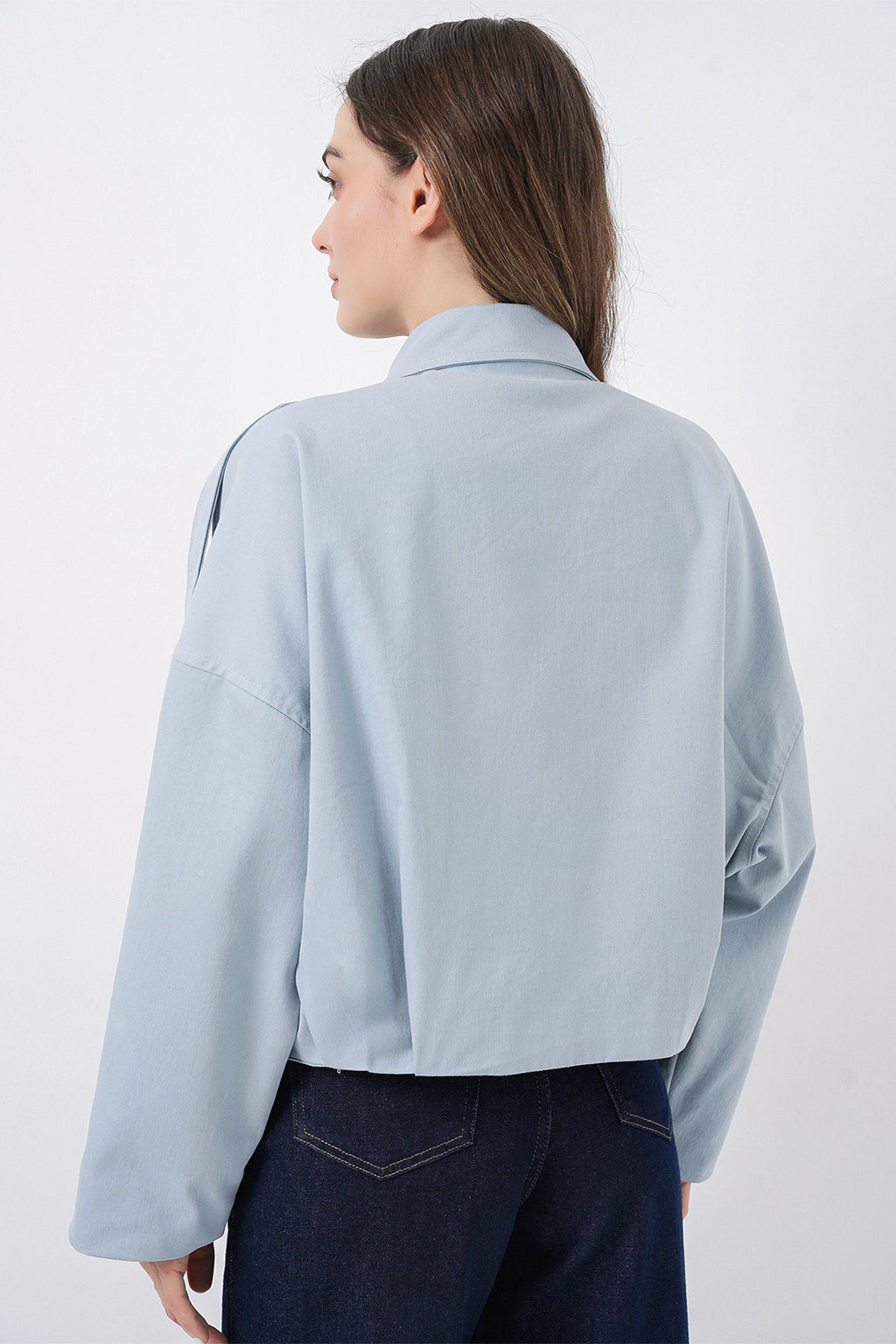 Kadın Kot Bomber Ceket 0737 - Mavi