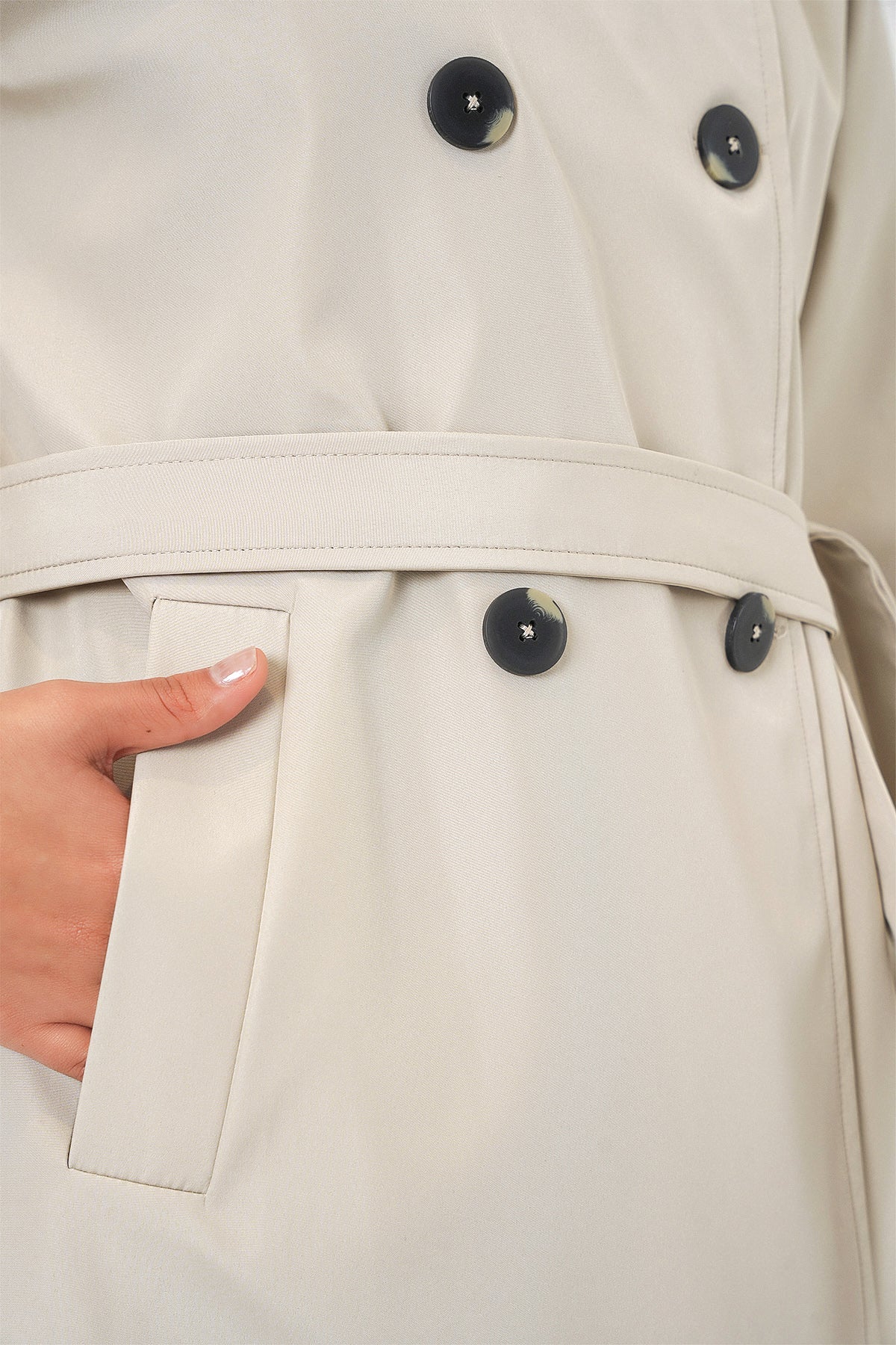 Kadın Kruvaze Yaka Kısa Trençkot 5980 - Bej