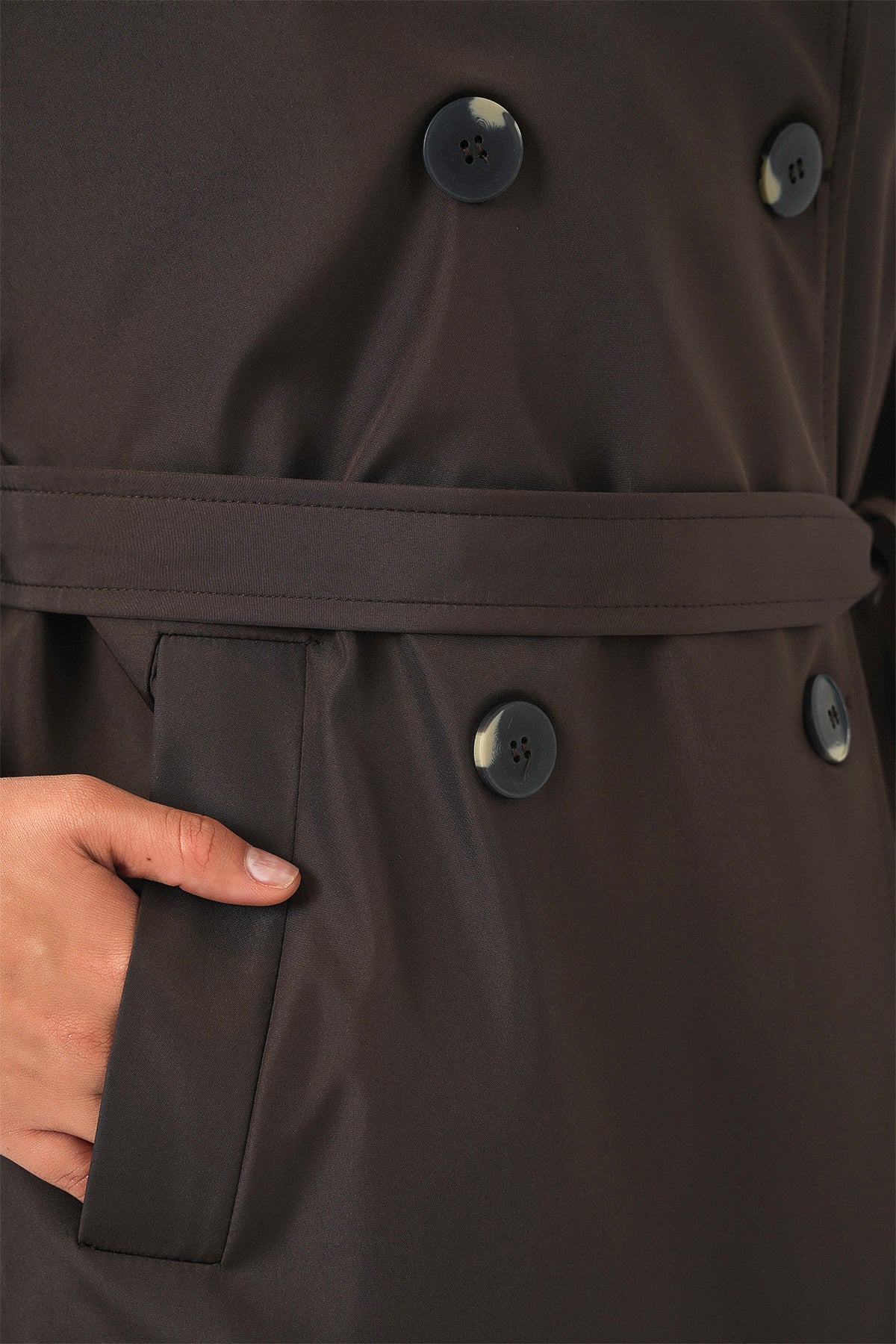 Kadın Kruvaze Yaka Kısa Trençkot 5980 - Kahverengi