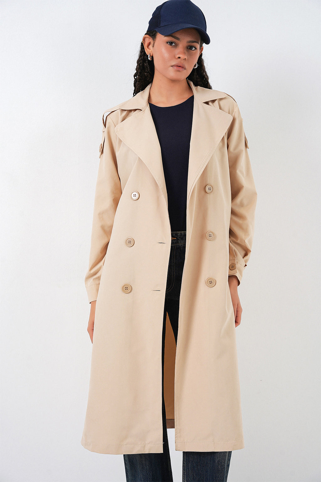 Kadın Kruvaze Yaka Trençkot 5978 - Bej