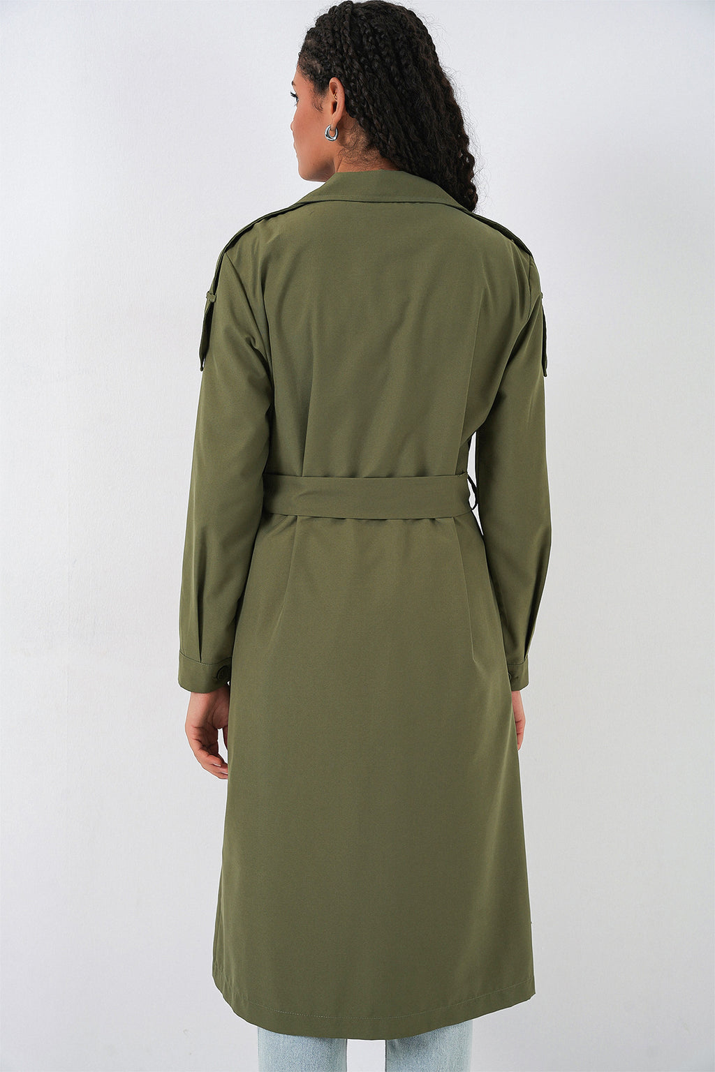Kadın Kruvaze Yaka Trençkot 5978 - Haki
