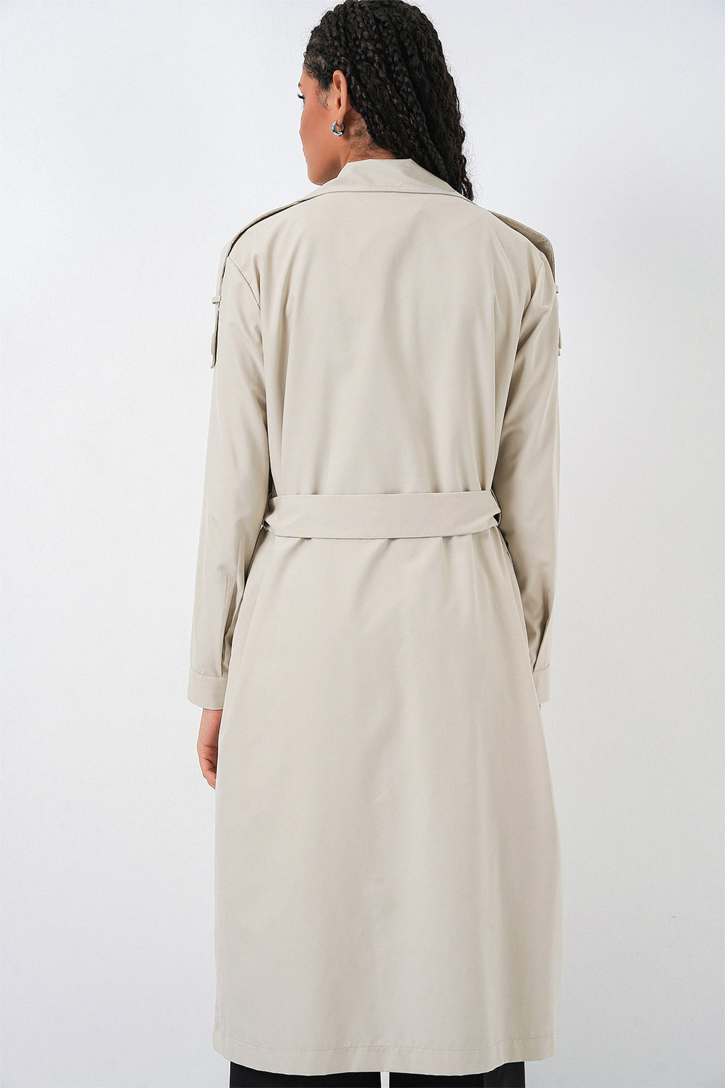 Kadın Kruvaze Yaka Trençkot 5978 - Taş