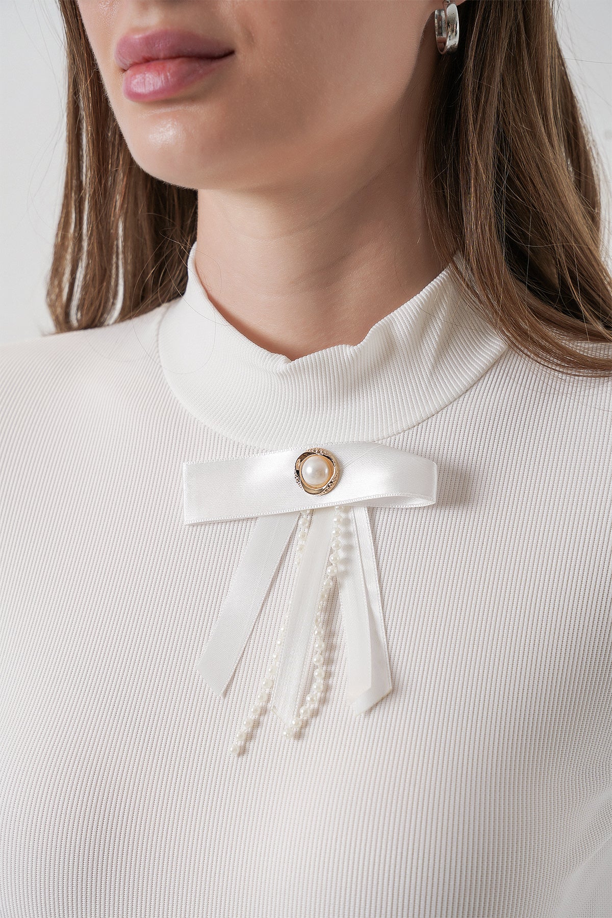 Kadın Kurdale Detay Uzun Kollu Bluz 977 - Beyaz