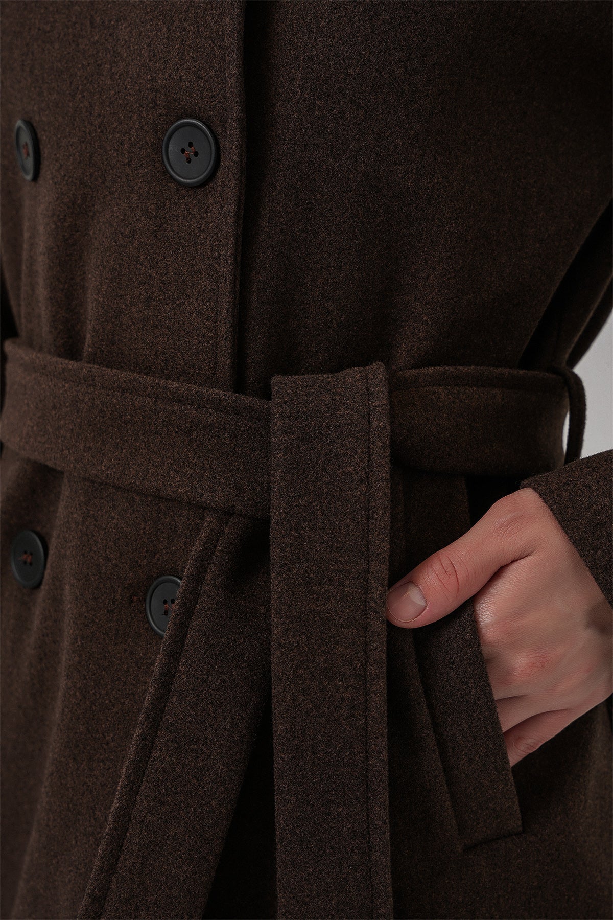 Kadın Kuşaklı Kaşe Kaban 9162 - A.Kahve