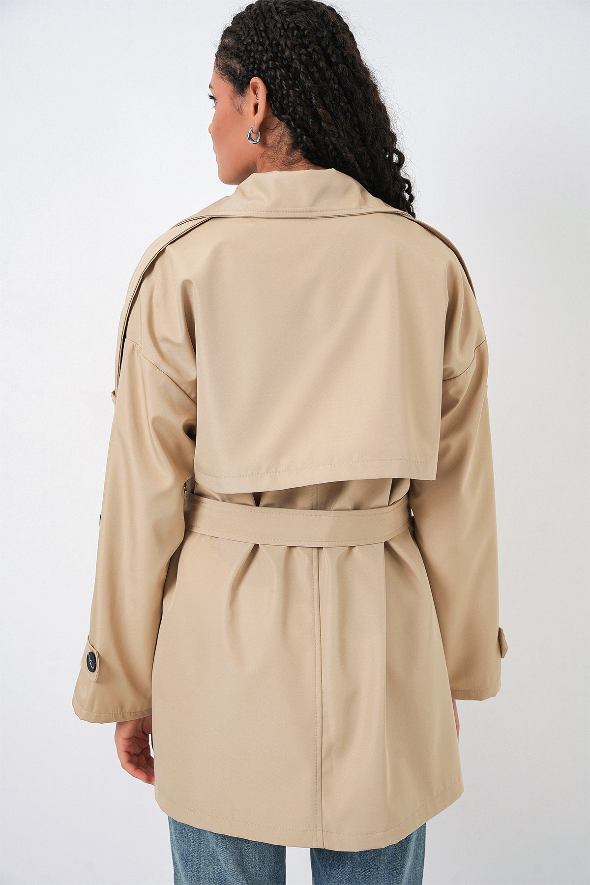 Kadın Kuşaklı Kısa Trençkot 5974 - Bej