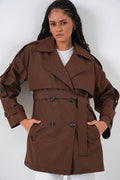Kadın Kuşaklı Kısa Trençkot 5974 - Kahverengi