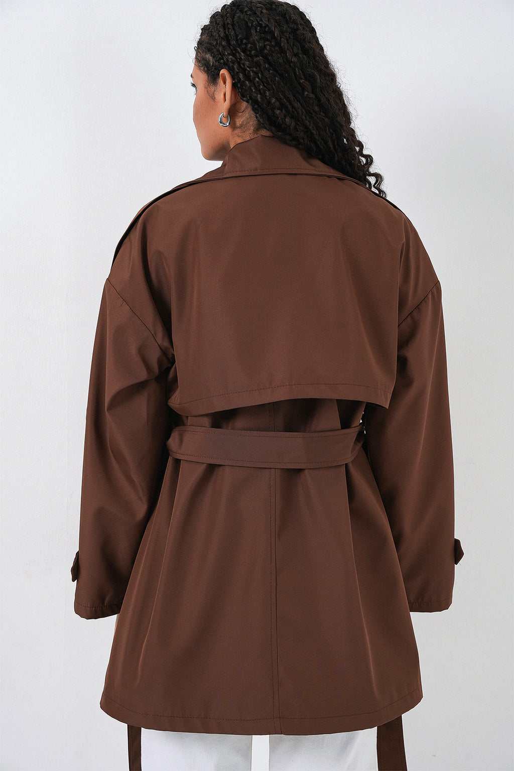 Kadın Kuşaklı Kısa Trençkot 5974 - Kahverengi