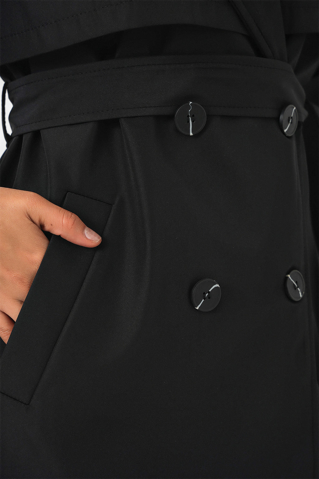 Kadın Kuşaklı Kısa Trençkot 5974 - Siyah