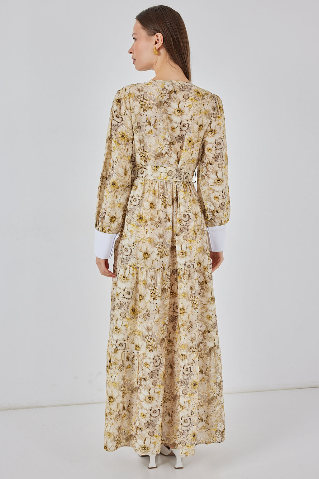 Kadın Kuşaklı Uzun Elbise 2584 - B.Sarı