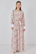 Kadın Kuşaklı Uzun Elbise 2584 - Pembe
