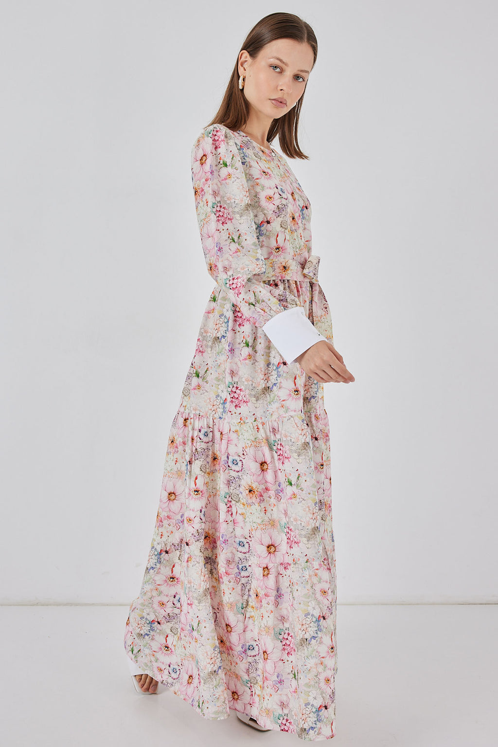 Kadın Kuşaklı Uzun Elbise 2584 - Pembe