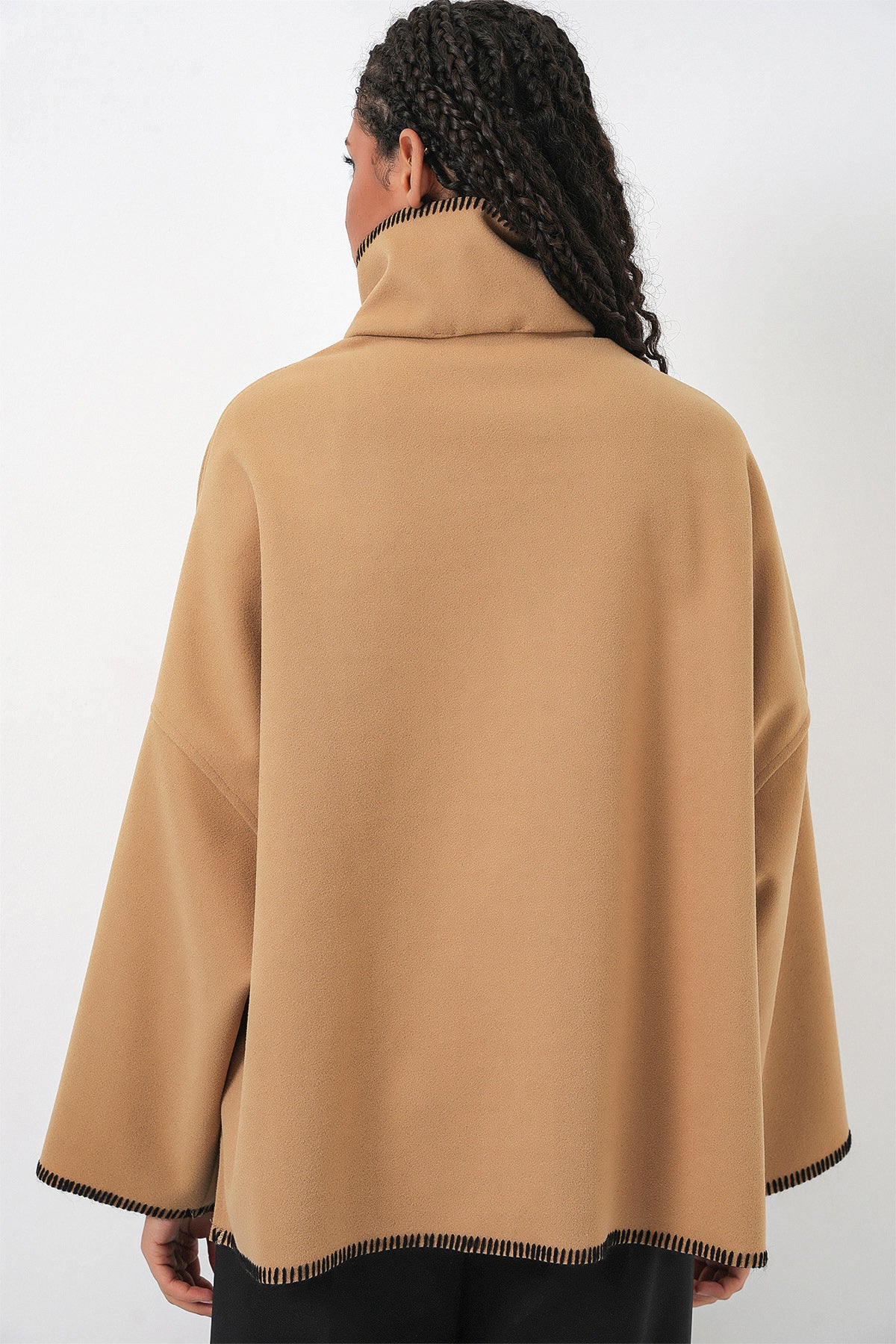 Kadın Nakışlı Kaşe Ceket 9167 - Hardal