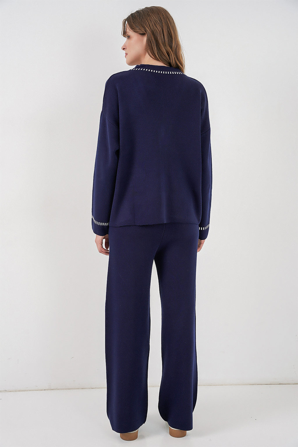 Kadın Nakışlı Triko Hırka Pantolon İkili Takım 15963 - Lacivert