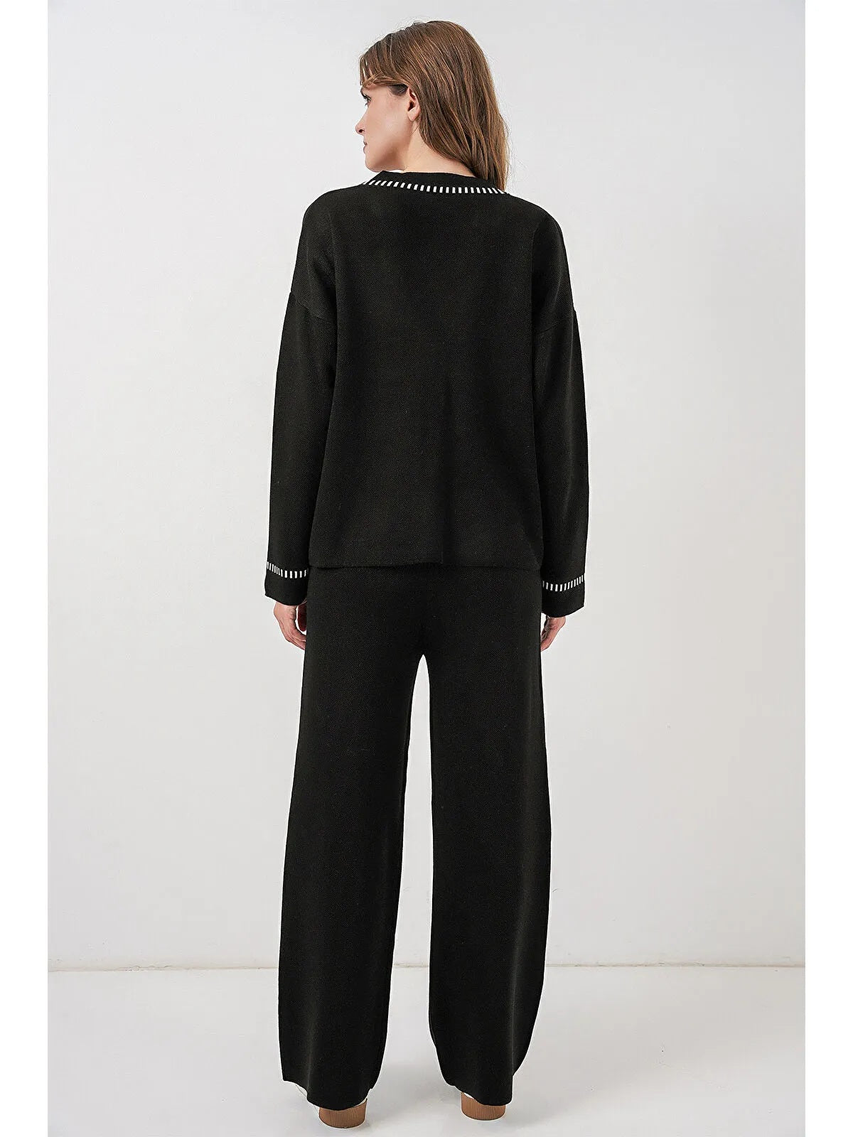 Kadın Nakışlı Triko Hırka Pantolon İkili Takım 15963 - Siyah