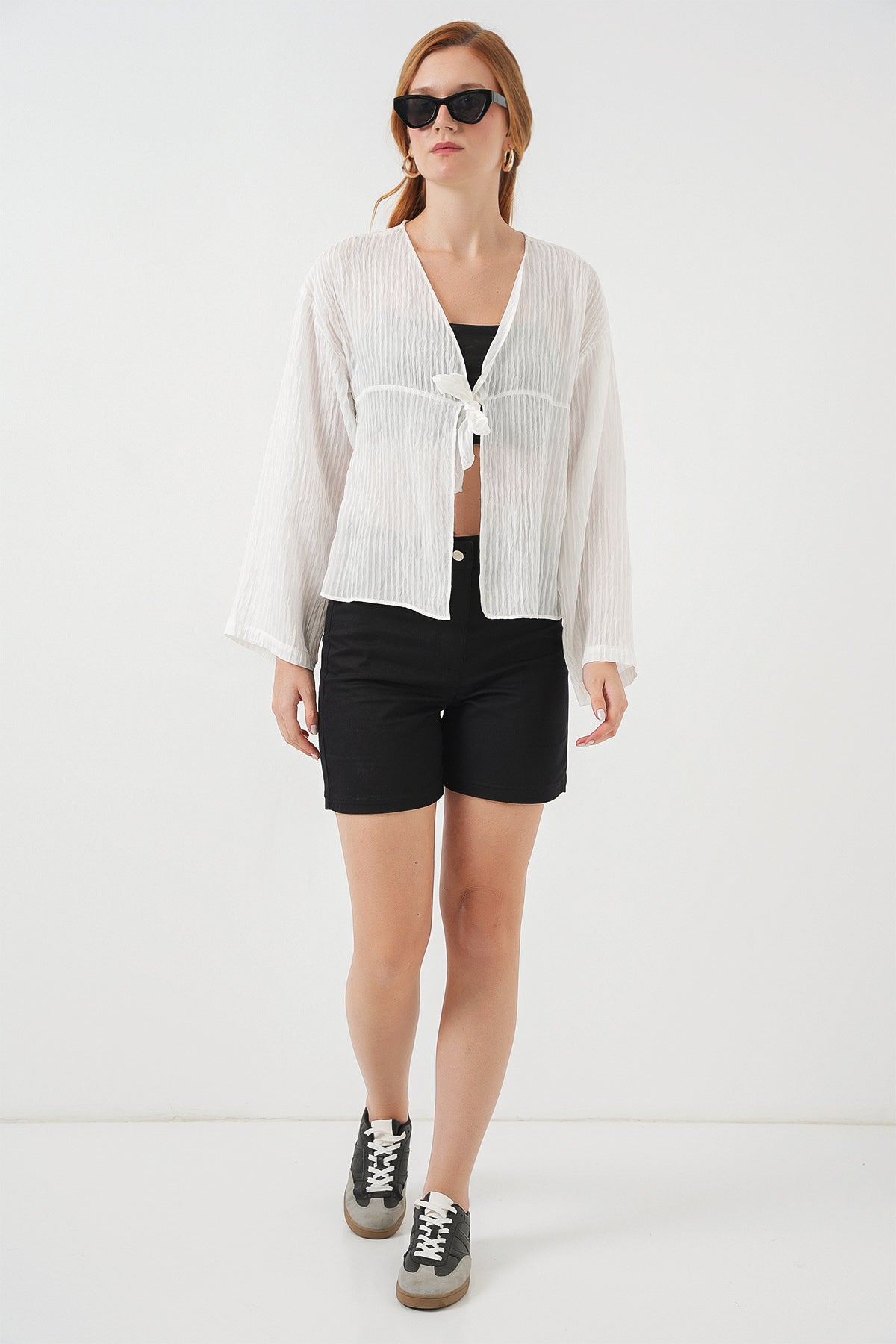 Kadın Önü Bağcıklı Bluz 952 - Beyaz