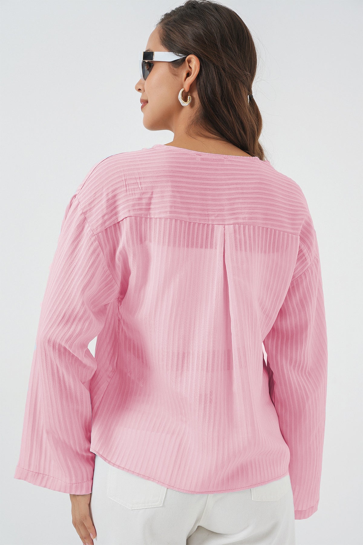 Kadın Önü Bağcıklı Bluz 952 - Pudra