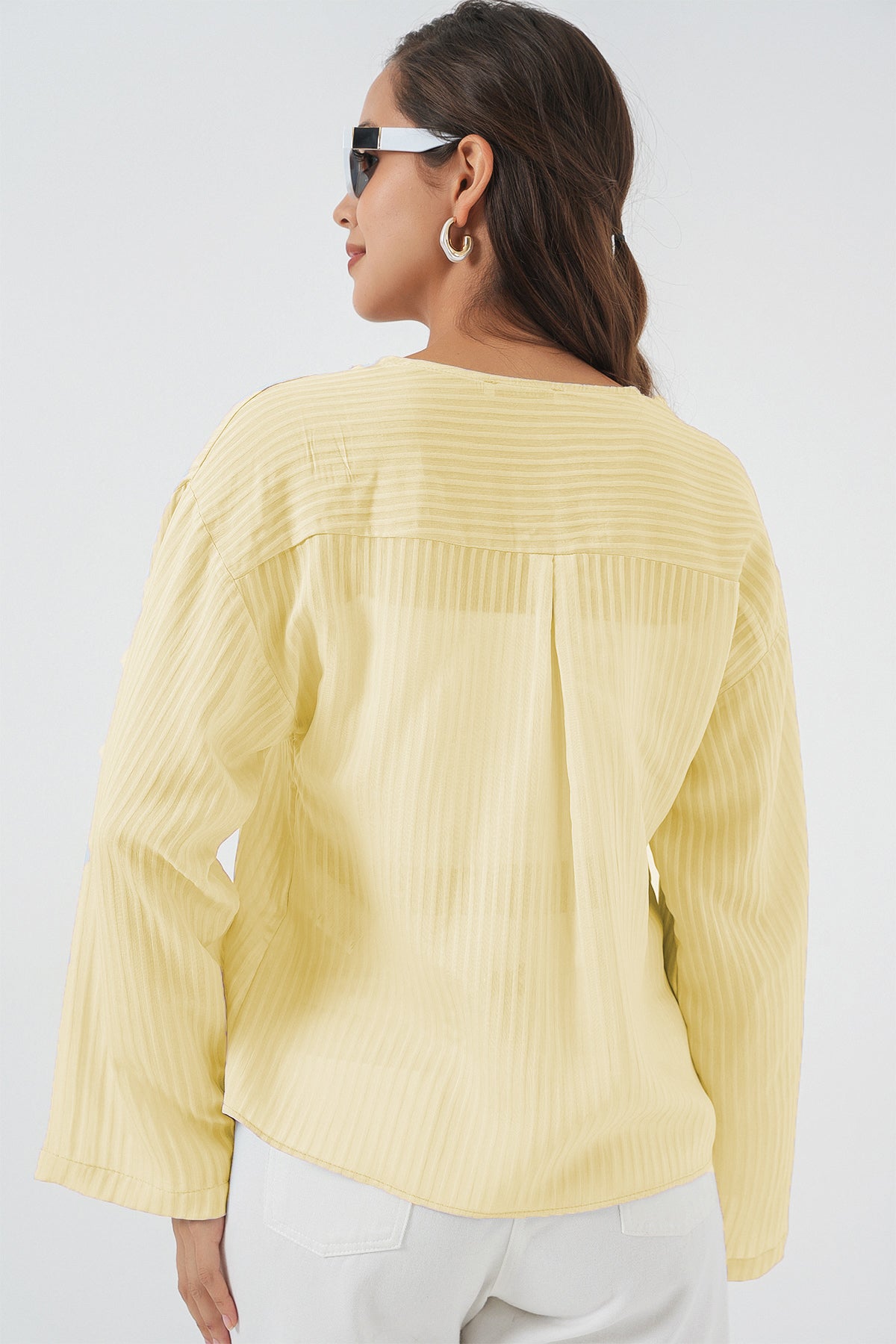 Kadın Önü Bağcıklı Bluz 952 - Sarı