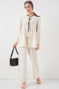 Kadın Önü Bağcıklı Tunik Pantolon İkili Takım 6744 - Ekru