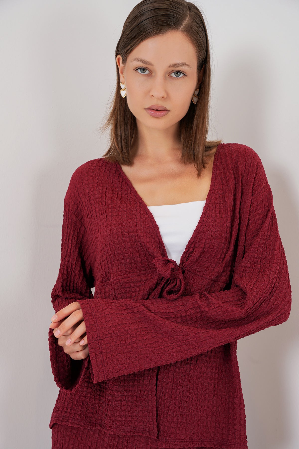 Kadın Örme Bluz Pantolon İkili Takım 30052 - Bordo