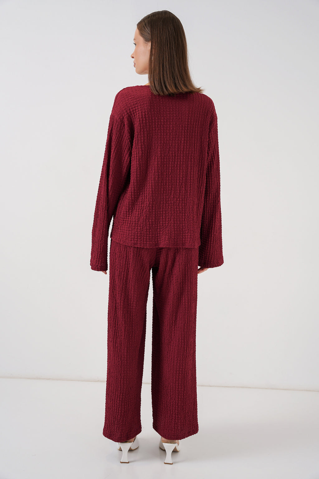 Kadın Örme Bluz Pantolon İkili Takım 30052 - Bordo