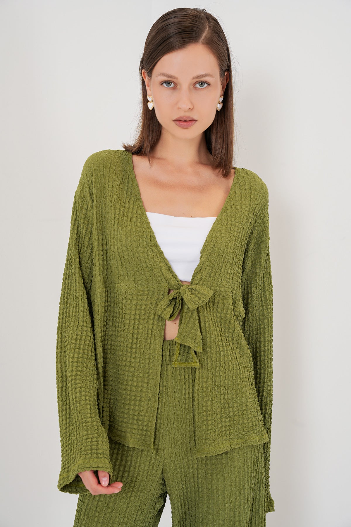 Kadın Örme Bluz Pantolon İkili Takım 30052 - E.Yeşil