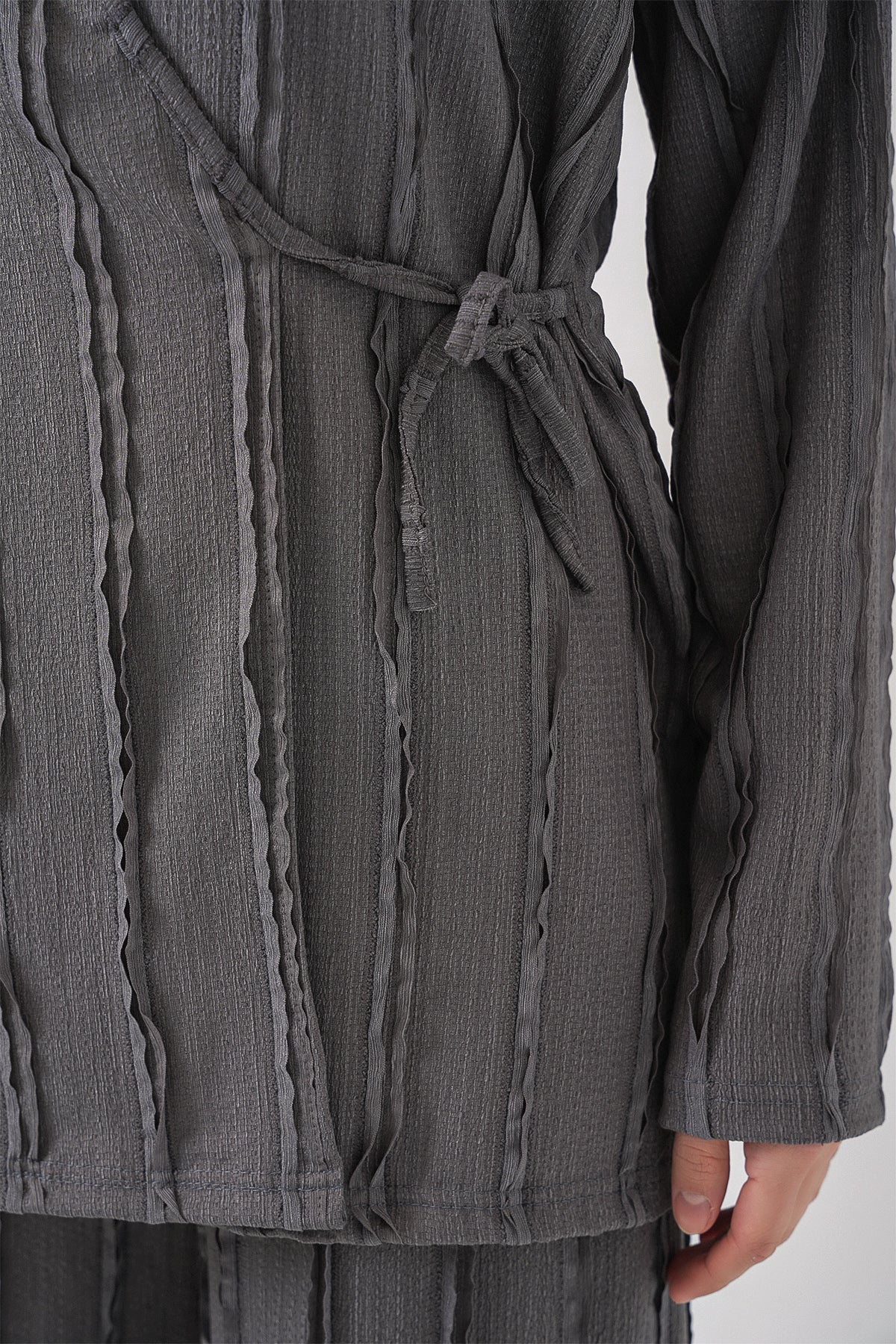 Kadın Örme Kimono Pantolon İkili Takım 30067 - Gri