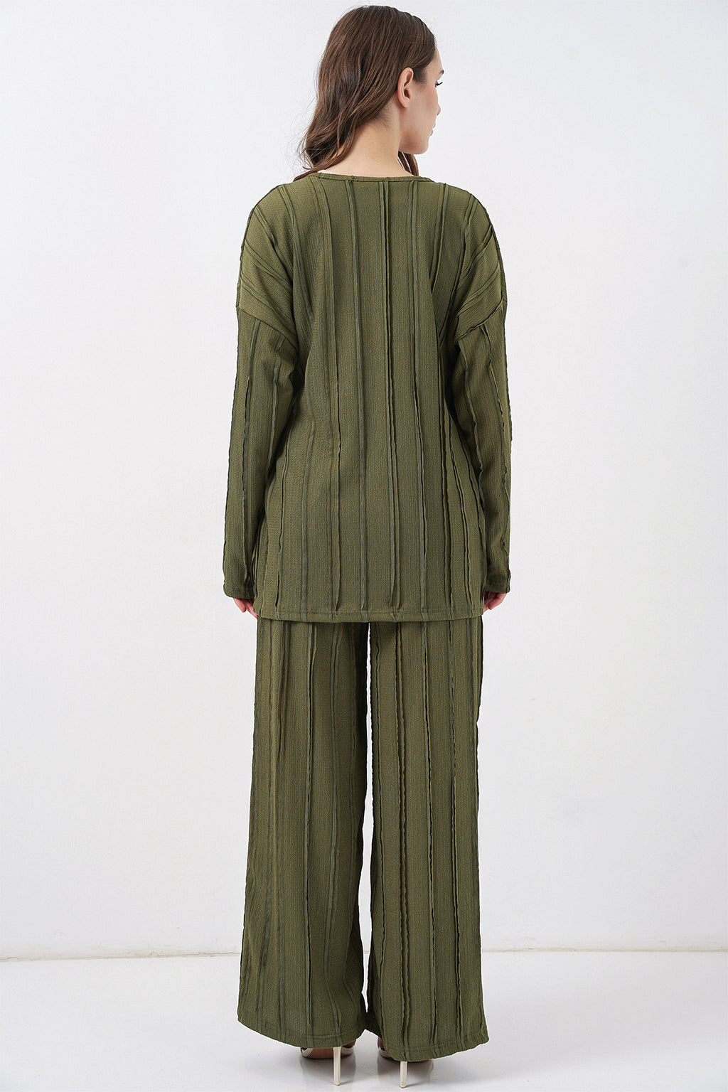 Kadın Örme Kimono Pantolon İkili Takım 30067 - Haki